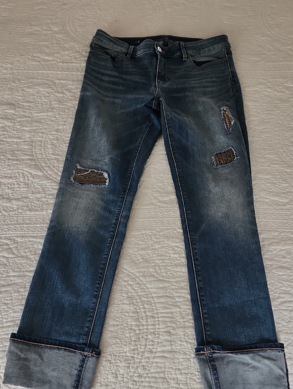 Women’s Slim Straight Distressed Dark Blue Jeans